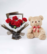 Roses-Bouqute with teddy